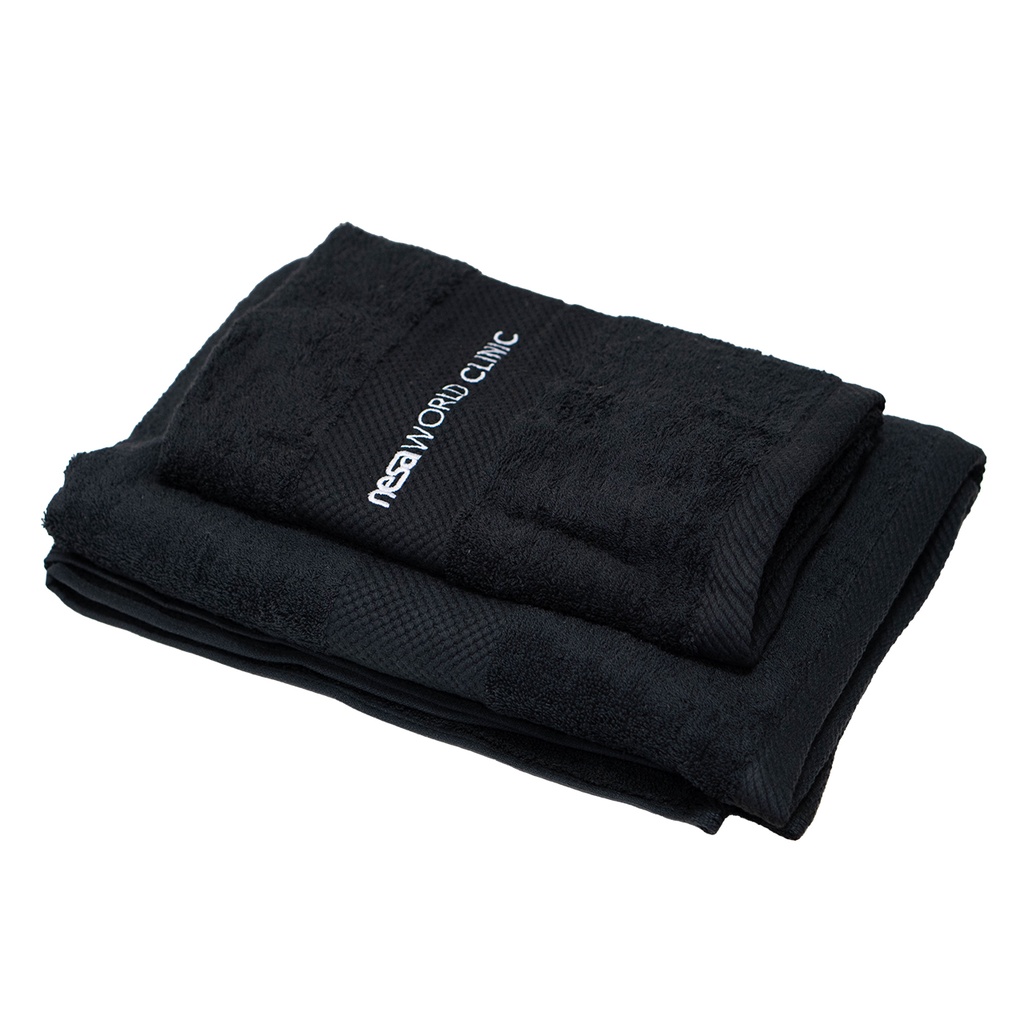 SOAP Black Cotton Hand Towel + White Embroidery